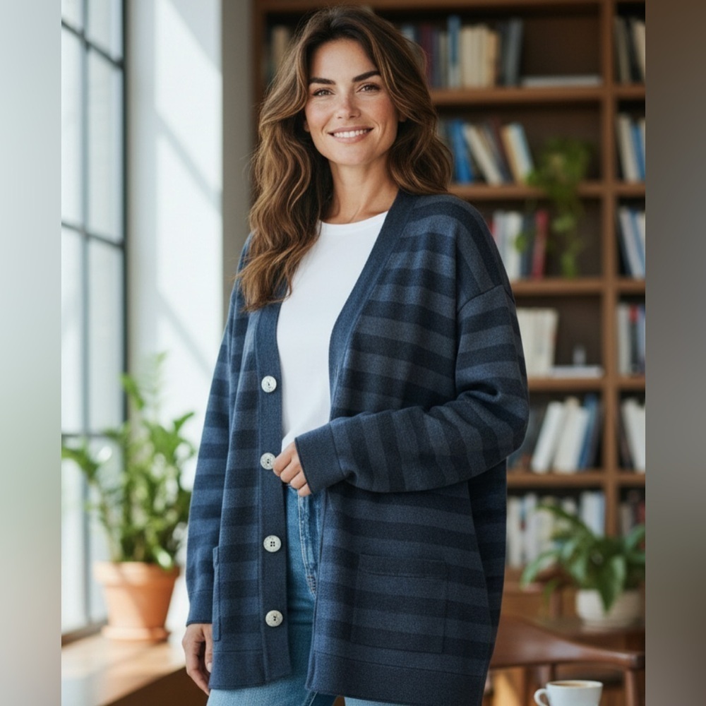 J. Jill ombre cotton striped cardigan with mother of pearl buttons